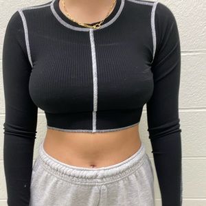 GARAGE black long sleeve shirt with white stitch detailing